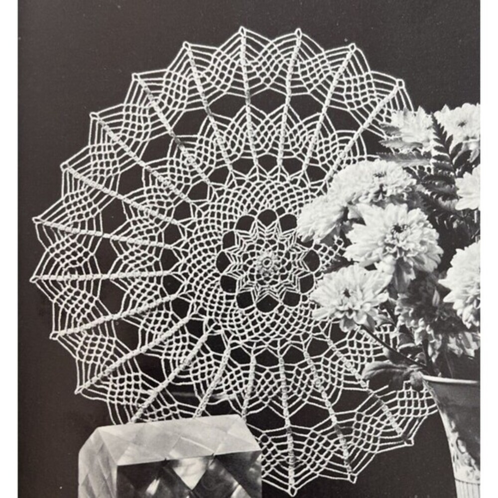 RARE Vintage 1950's Crochet Knit Doily Pattern SPIDER WEB Tatted 14"